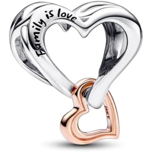 Two-tone Openwork Heart Charm Sterling Silver Rose Gold Gift for Her - Picture 2 of 3